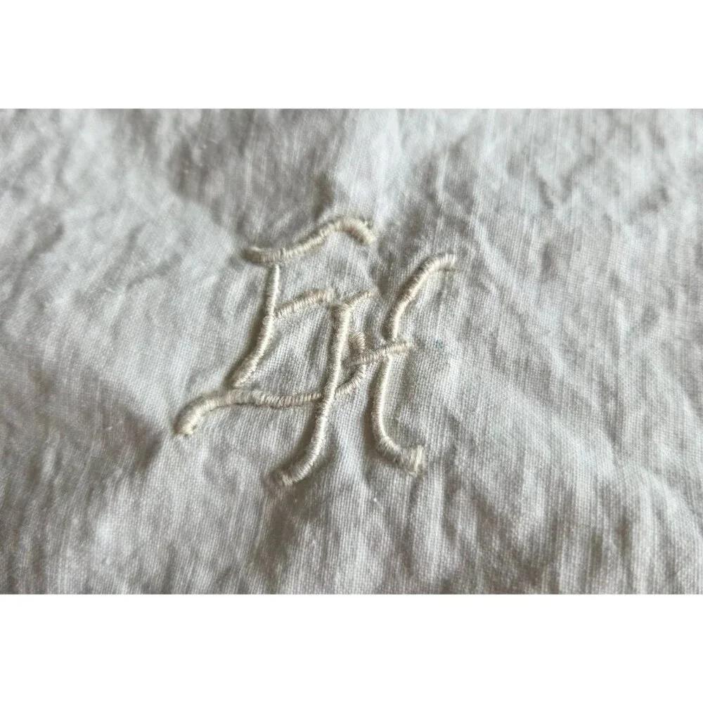 Antique French White Linen Monogrammed Duvet Cover 48
